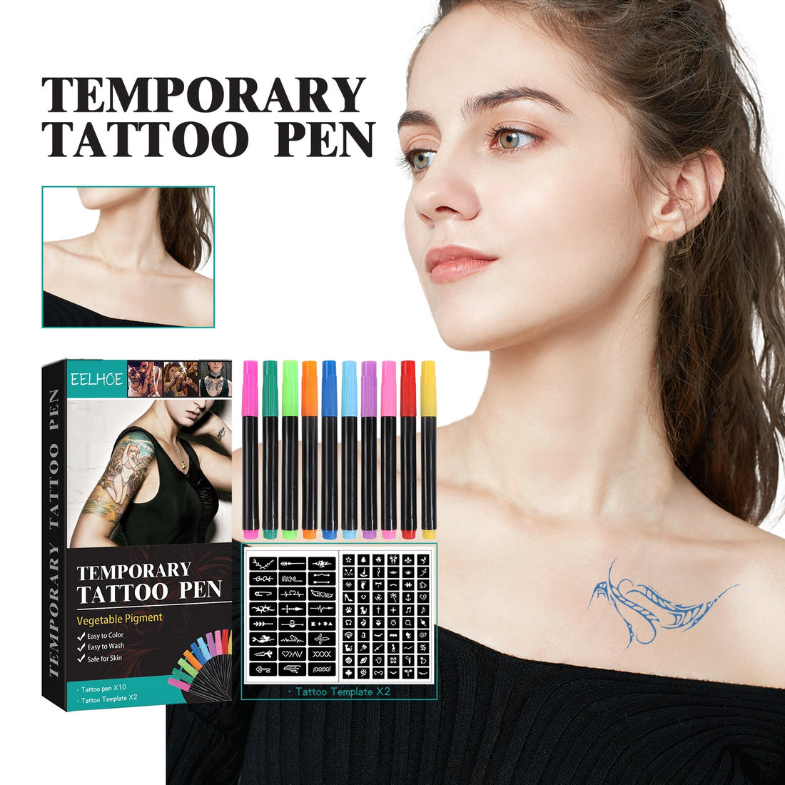 Temporary Tattoo Pen, Face Arm Body Multi-Color Painting DIY Makeup Graffiti Decoration Tattoo Pen