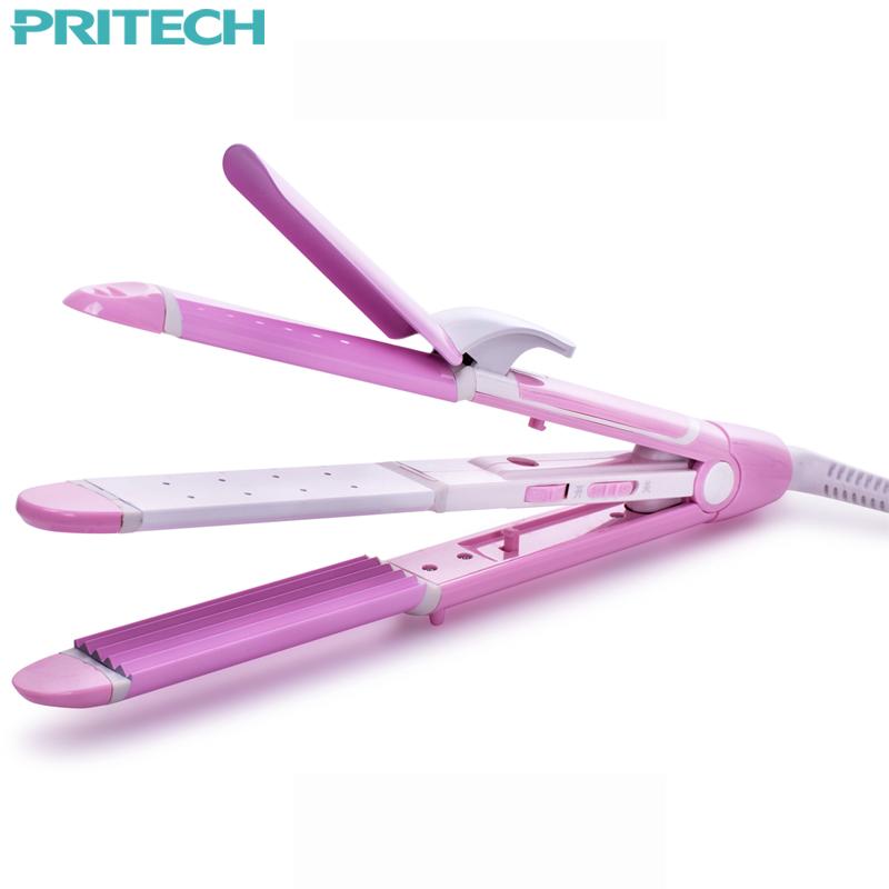 Pritech New Electric 3 In 1 Hair Straightener Curling Irons For Wet&amp;Dry Professional Hair Curler Styling