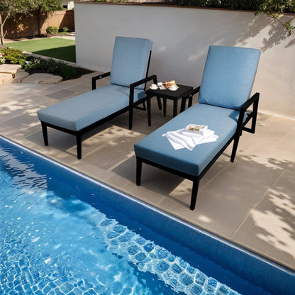 3PC Outdoor Aluminum Patio Furniture Chaise Lounge Set 2 Chaise &amp; 1 End Table