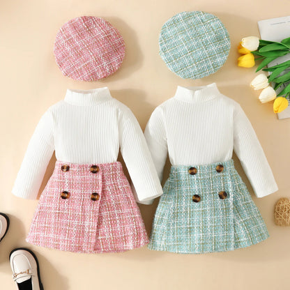 ma&amp;baby 6M-3Y Toddler Infant Newborn Baby Girls Clothes Sets Knit Long Sleeve Tops Plaid Skrits Hat Fall Spring Outfits  D05
