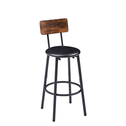 Round bar stool set with shelf upholstered stool with backrest Rustic Brown 23.62&