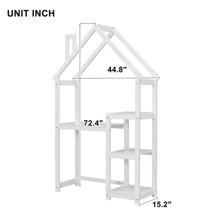 House-shaped Wooden writing Desk,Kids study Table,Bookshelf &amp; Toy Storage,White