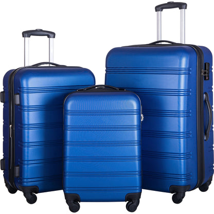 Blue 3 Piece Luggage Set Hardside Spinner Suitcase with TSA Lock 20" 24&