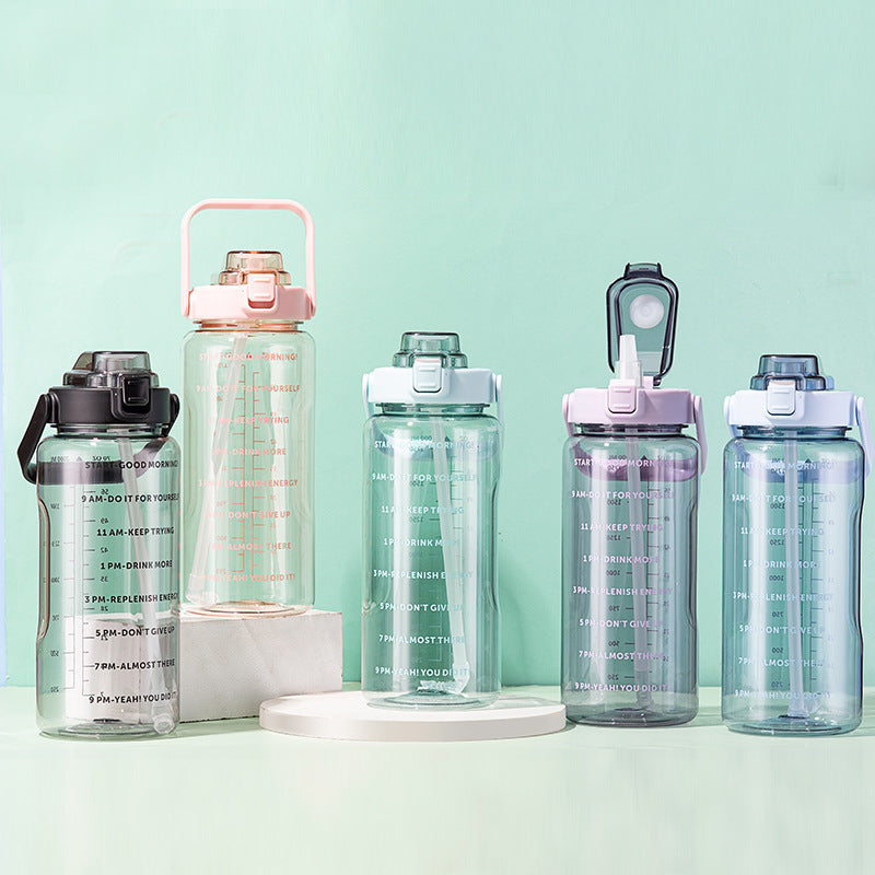 Sports water cup portable large capacity 2000ml plastic cup with straw scale men and women kettle water cup
