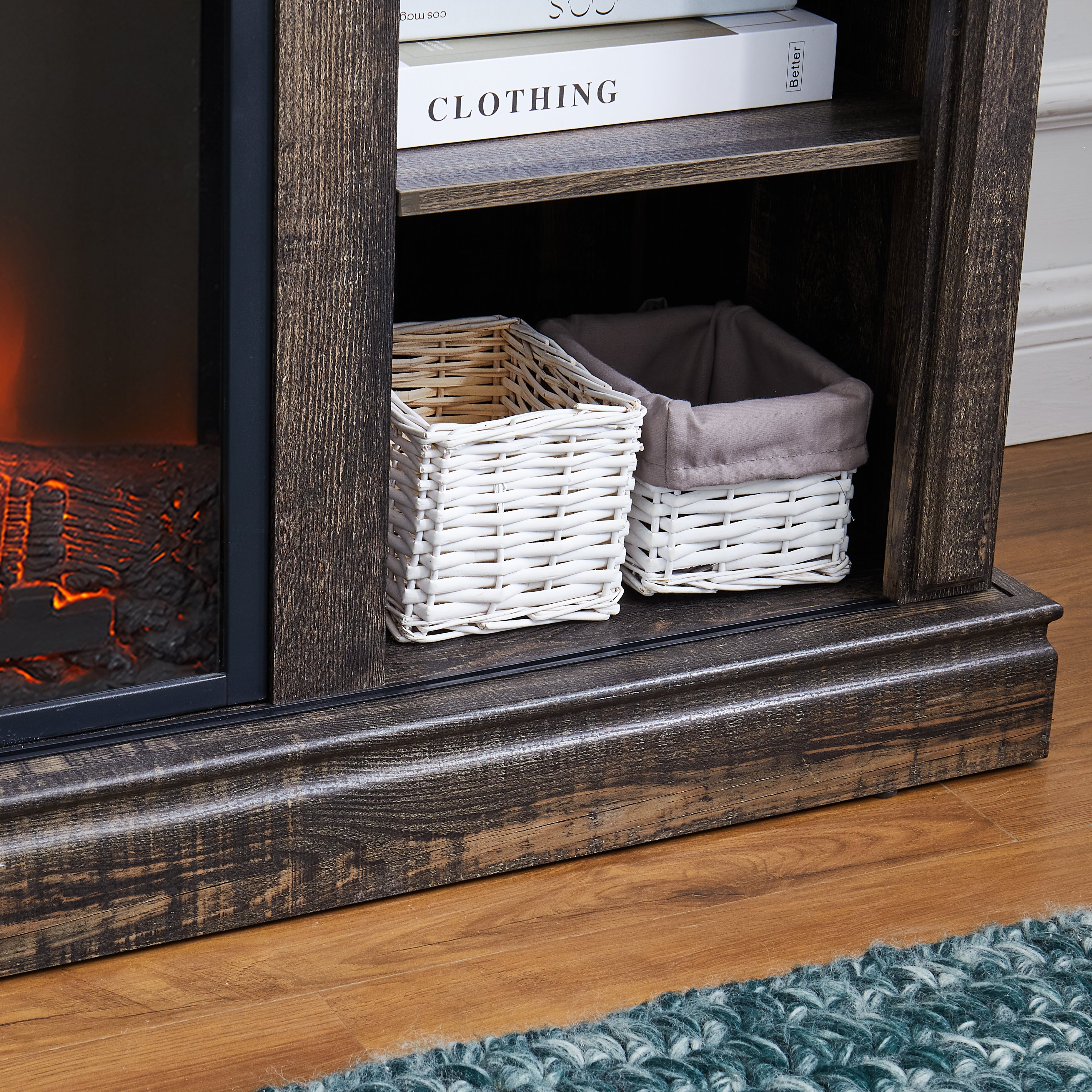 Entertainment console multifunctional sliding door cabinet with 23 inch fireplace 58.11 &