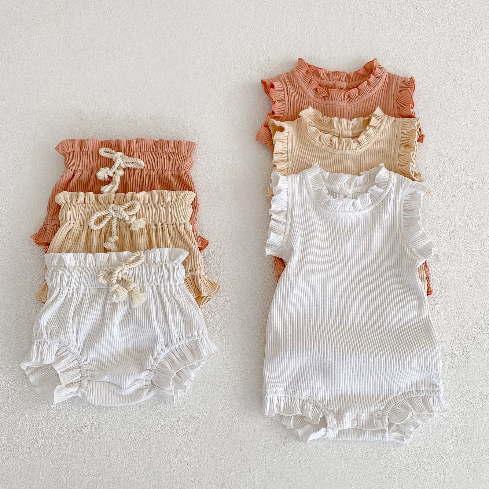 Baby Pit Thread Crawling Clothes Spring/Summer Wooden Ear Edge Girls&
