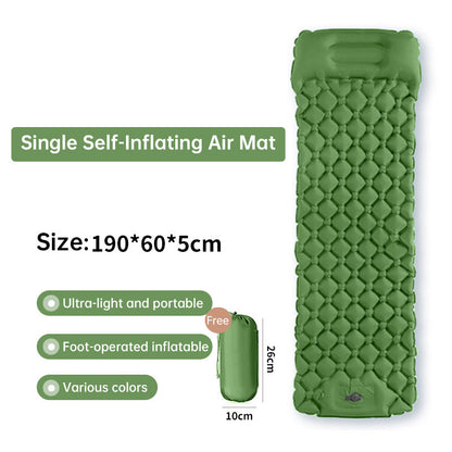 Outdoor double inflatable sleeping pad – with built-in pillow &amp; pump, for camping, backpacking, hiking.