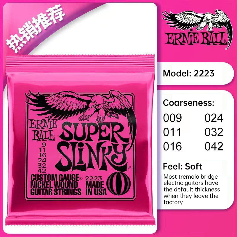 6 sets of Ernie Ball Slinky guitar strings (models 2003, 2215, 2223, 2221, nickel - wound) for electric &amp; acoustic guitars