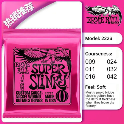 6 sets of Ernie Ball Slinky guitar strings (models 2003, 2215, 2223, 2221, nickel - wound) for electric &amp; acoustic guitars