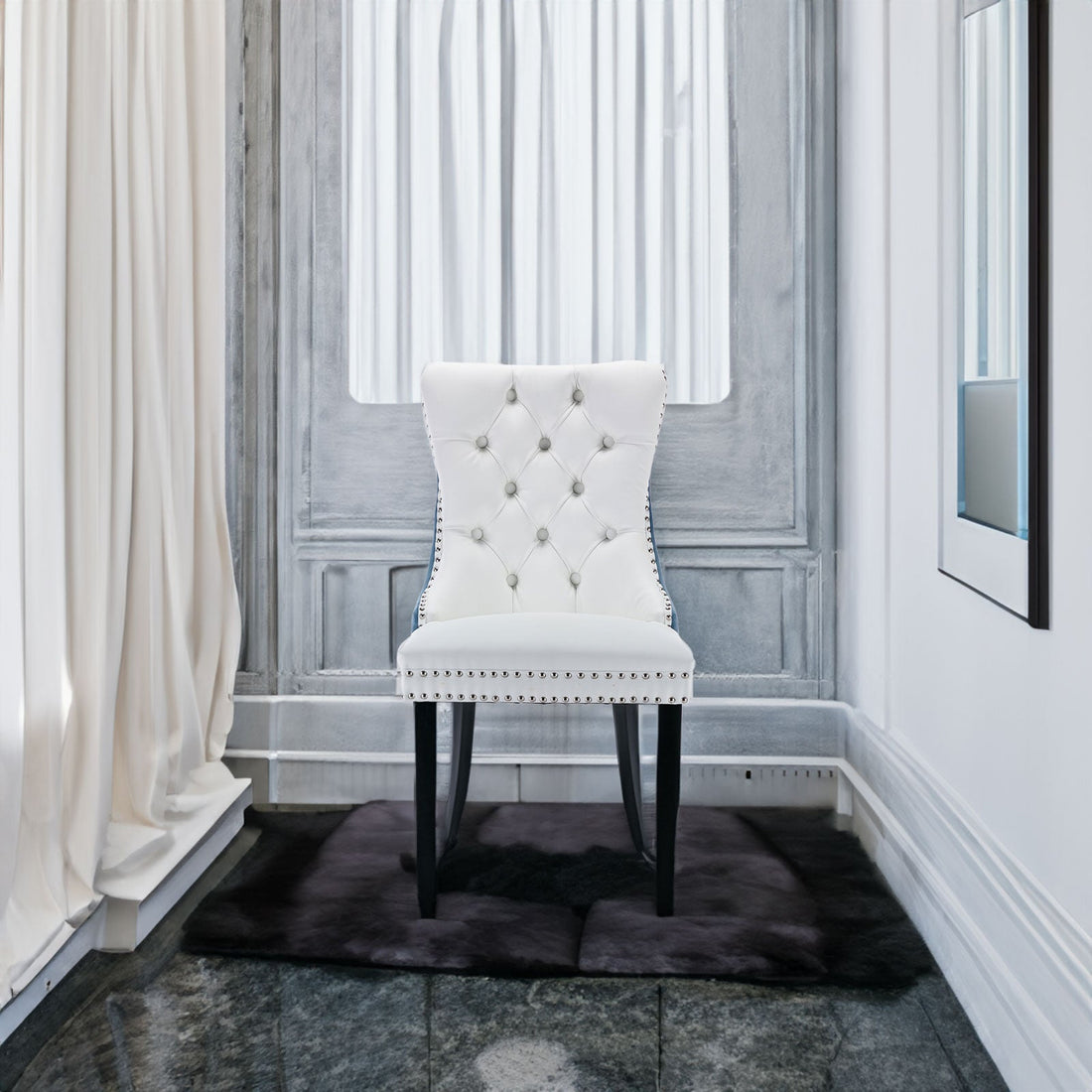 A&amp;A Furniture Nikki Collection Modern High-end Tufted Solid Wood Contemporary PU 2-Pcs Set White+Light Blue