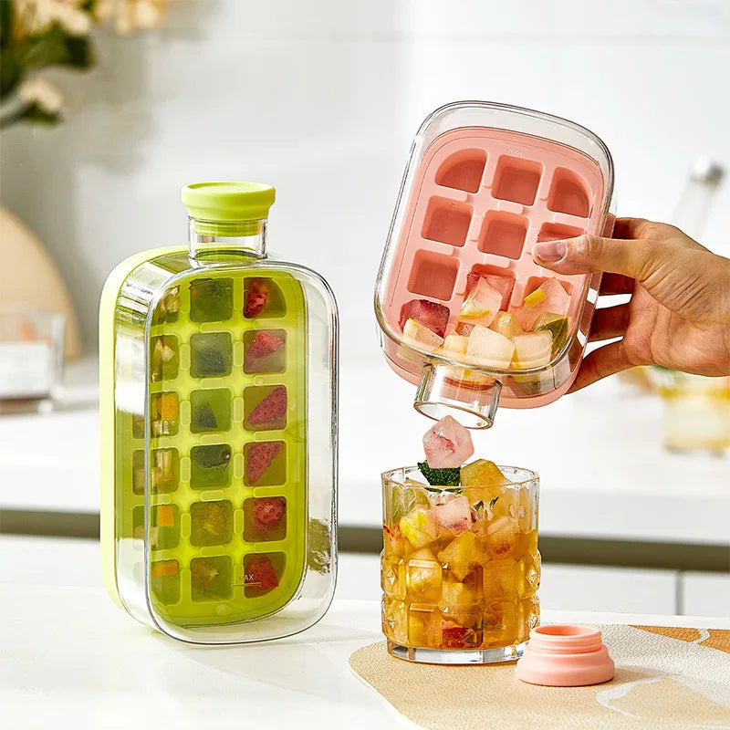 Ice Tray Ice Cube Mold Press Ice Maker With Lid 2-in-1 Ice Cube Bottle Food Grade Ice Making Straw Dual-use Ice Kettle