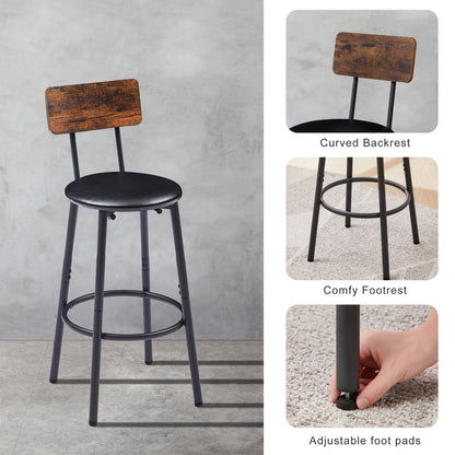 Round bar stool set with shelf upholstered stool with backrest Rustic Brown 23.62&