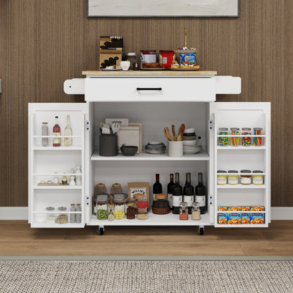 Kitchen island rolling trolley cart with 1 drawer &amp; 2 doors with storage racks &amp; Adjustable Shelves &amp; towel rack