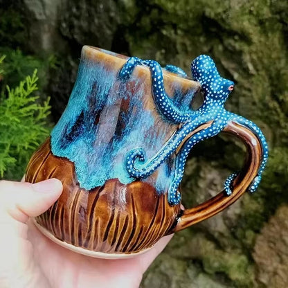 Handmade Deep Blue Octopus Mug. For Hot &amp; Cold Drinks
