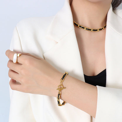 Hip hop design 18k real gold leather rope bracelet jewelry