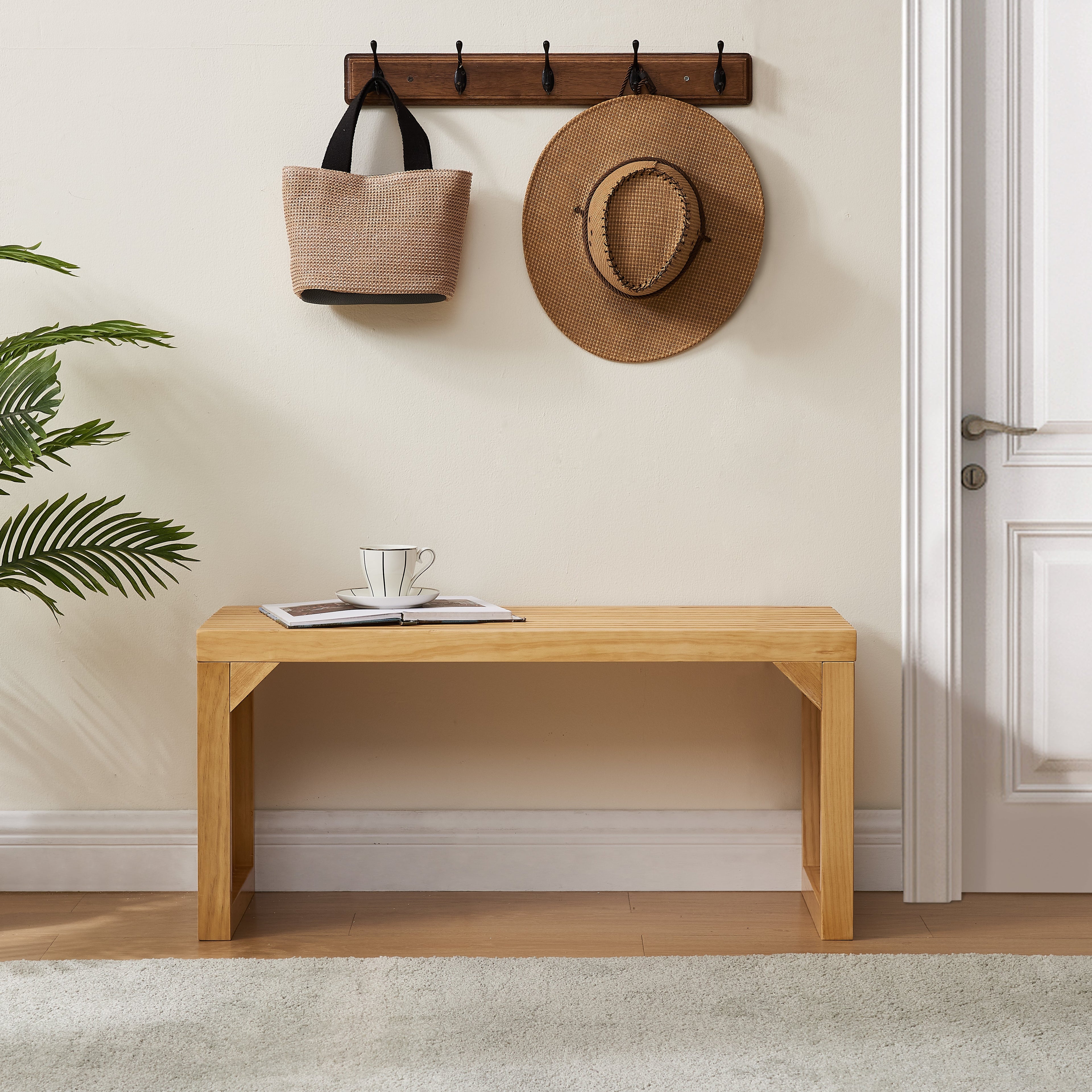 Dining Bench and Table, Pine Indoor Wood Bench for Entryway,Living Room,Kitchen and Bedroom Table (Nature, Long Bench &amp; Table)