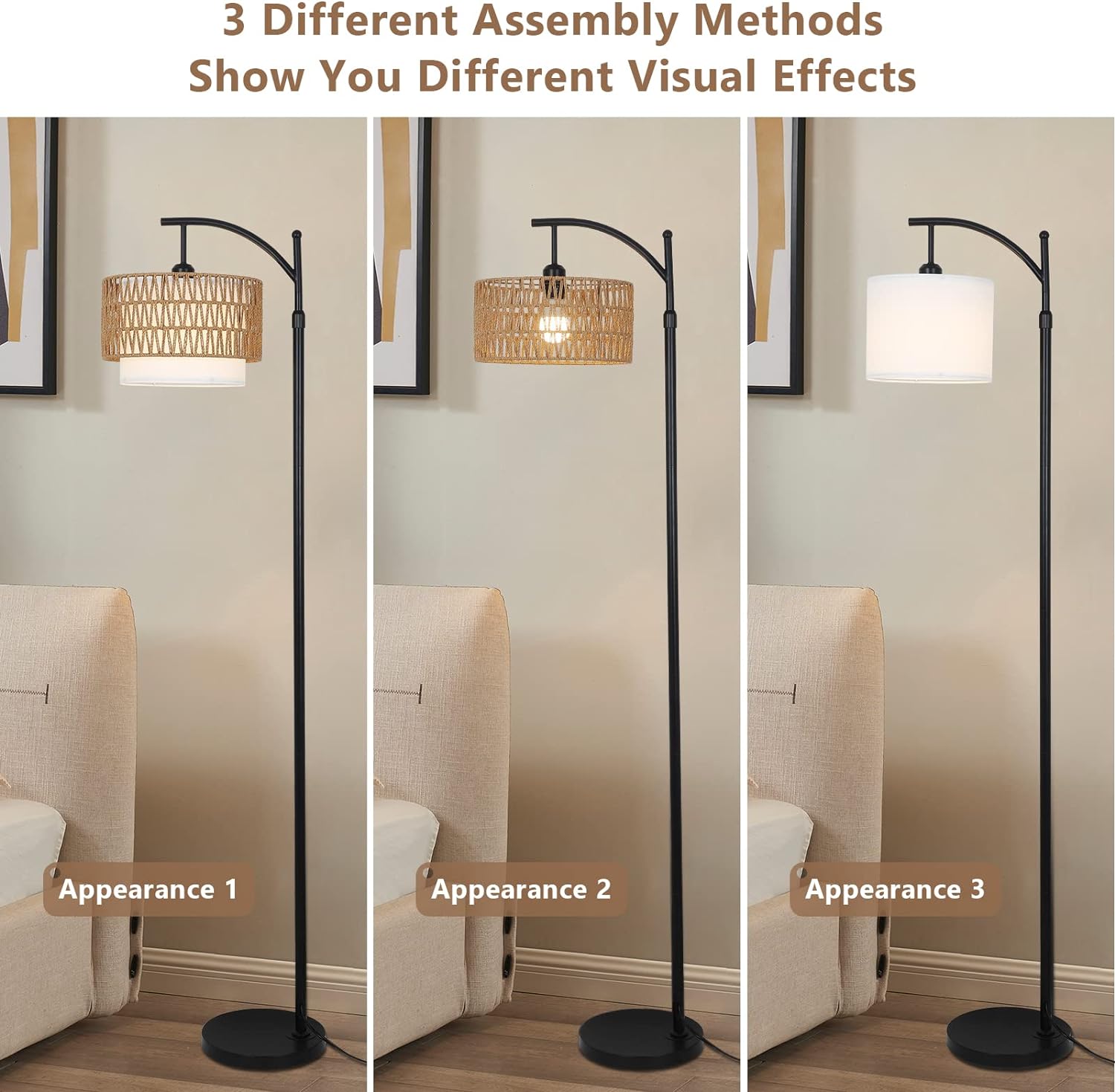 Arc Floor Lamp for Living Room with 3 Color Temperatures, Farmhouse Floor Lamps with Remote &amp; Dimmable Bulb Office