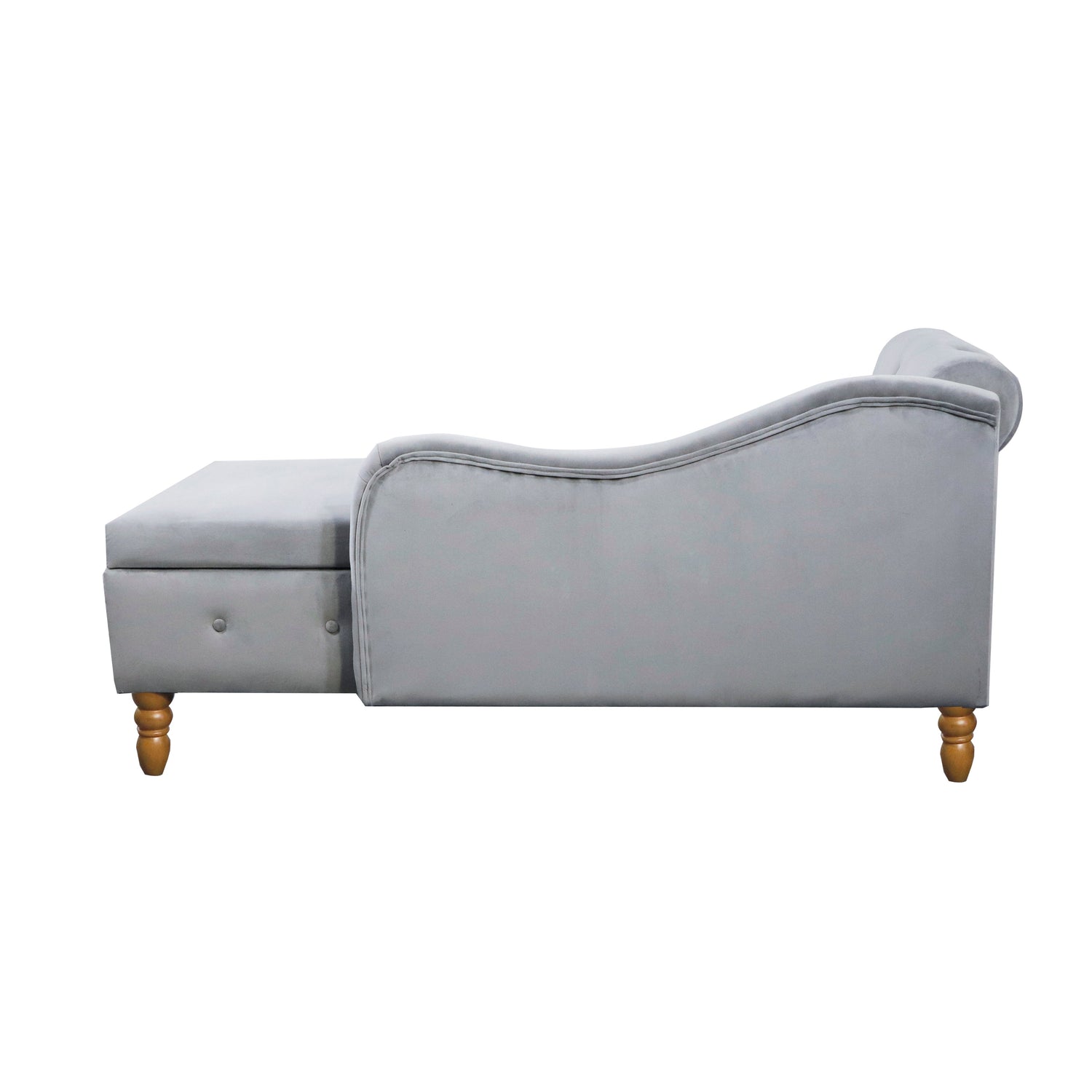 Grey Chaise Lounge Indoor Velvet Lounge Chair for Bedroom with Storage &amp; Pillow Modern Upholstered Rolled Arm Chase Lounge