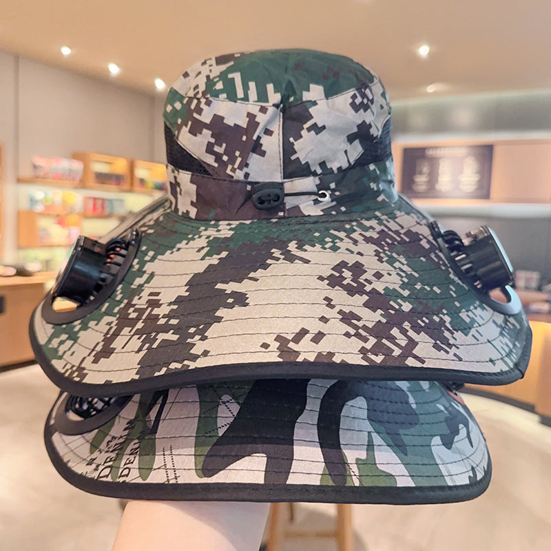 Solar powered fan large brim hat men&