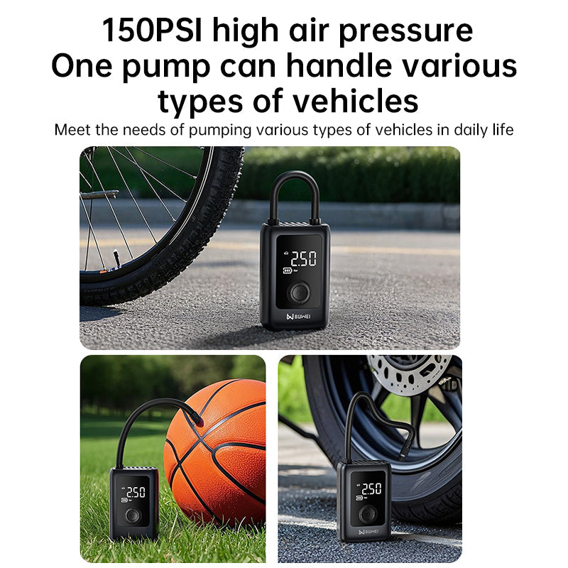 150PSI Rechargeable Electric Tire Pump with Light &amp; LCD: for cars, bikes