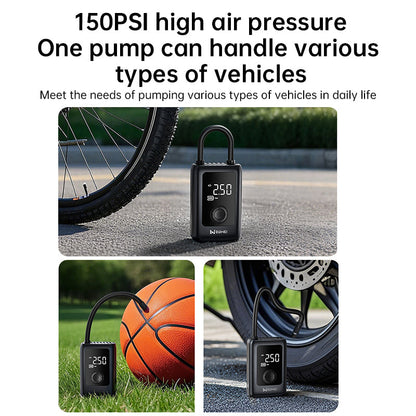 150PSI Rechargeable Electric Tire Pump with Light &amp; LCD: for cars, bikes