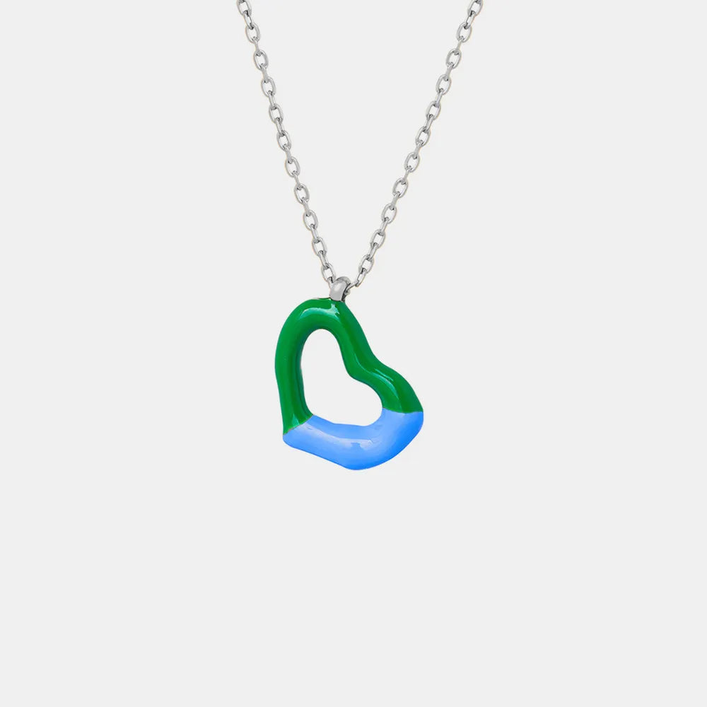 Two tone weight glazed design heart pendant titanium steel gold-plated necklace