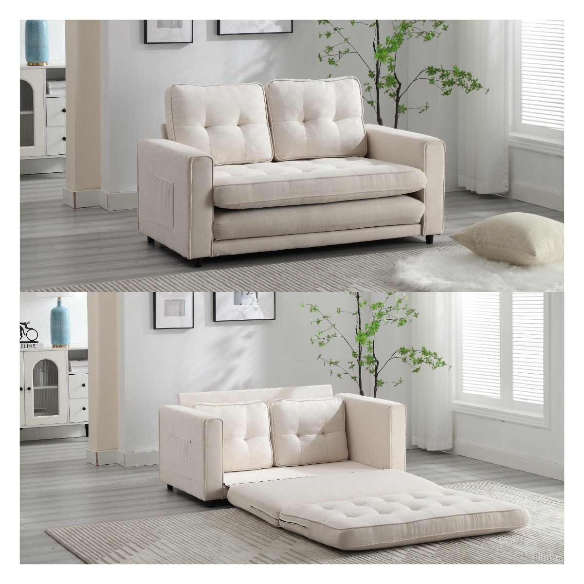 3 Fold Sofa Convertible Futon Couch sleeper sofabed Space saving loveseat Dark Gray &amp; Light Gray &amp; Beige