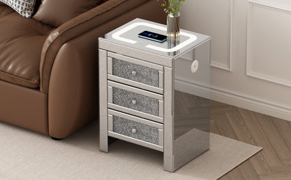 U-Can 15.7 "W silver rectangular mirror coffee table with wireless and USB charging function, LED lights, crystal style handle