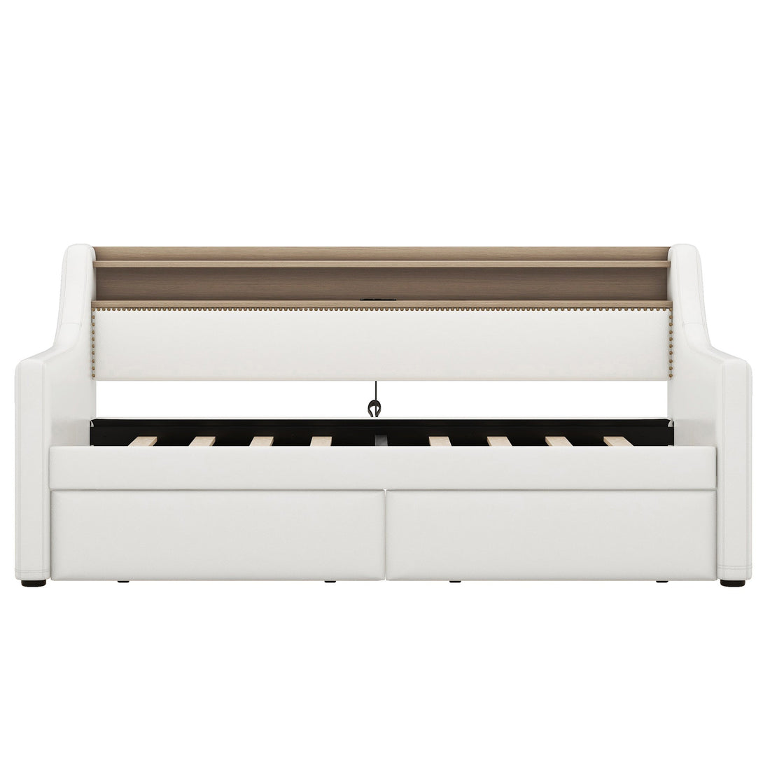 Twin Size Daybed with Drawers, Upholstered Daybed with Charging Station and LED Lights, White