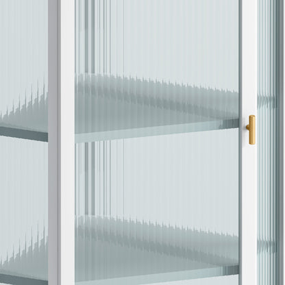 Glass Door Wall Mounted Corner Cabinet with Featuring Four-tier Storage  White