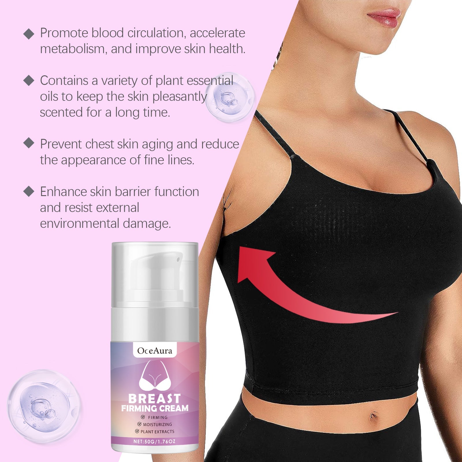 Oceaura Breast Firming Care Cream, Breast Firming And Firming Breast Skin Massage Nourishing And Lifting Cream