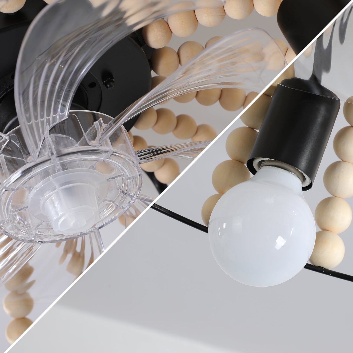 Beaded Wood Chandelier Fan