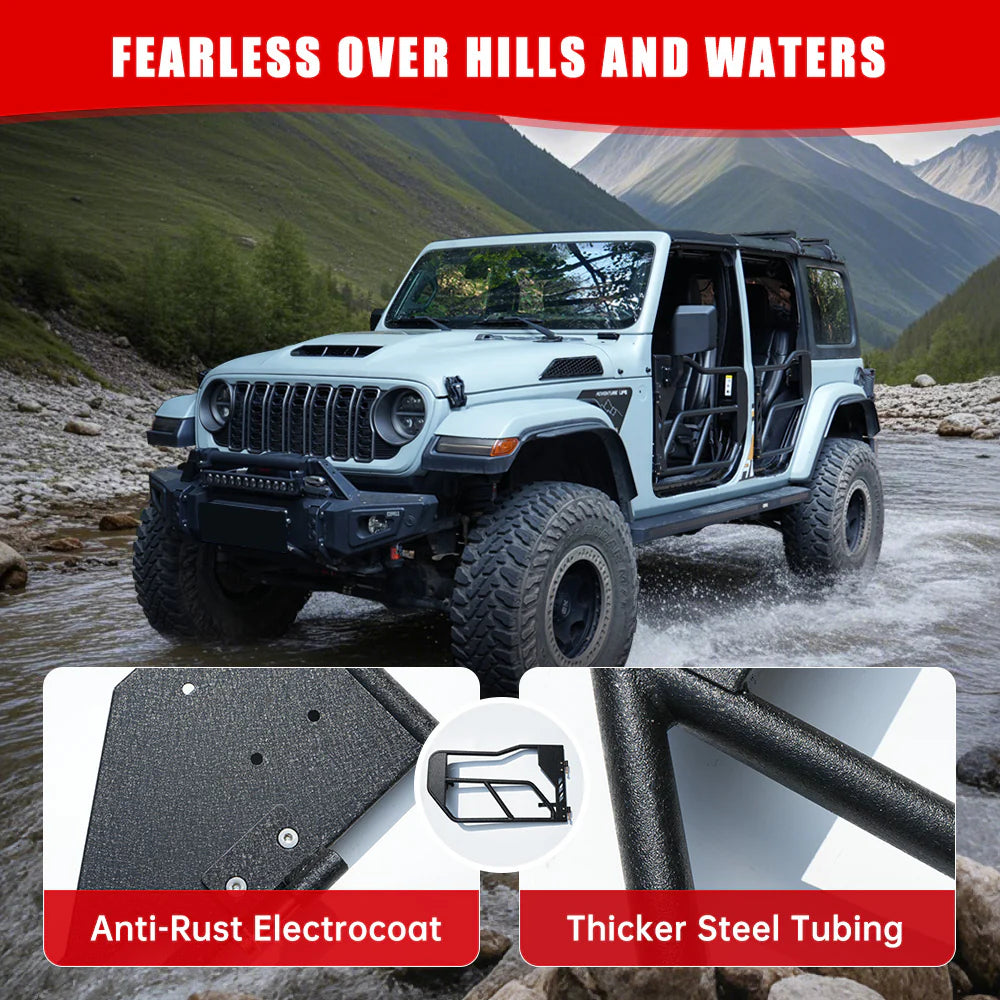 Jeep Tube Doors for Wrangler JL &amp; Gladiator JT (2018-2024) - 4-Pc Set w/Mirrors