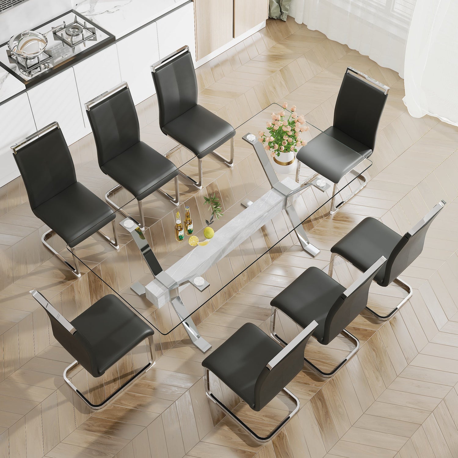 Dining table Modern tempered glass dining table 79 &