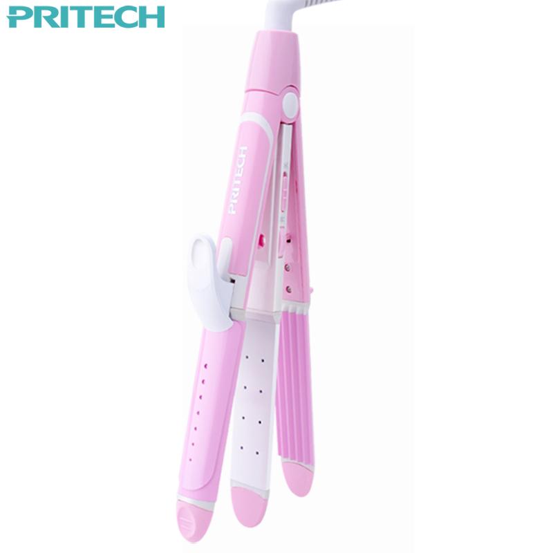 Pritech New Electric 3 In 1 Hair Straightener Curling Irons For Wet&amp;Dry Professional Hair Curler Styling