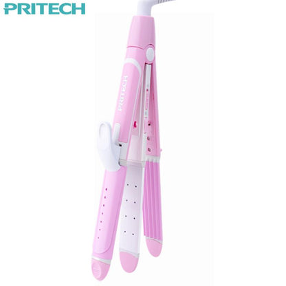 Pritech New Electric 3 In 1 Hair Straightener Curling Irons For Wet&amp;Dry Professional Hair Curler Styling