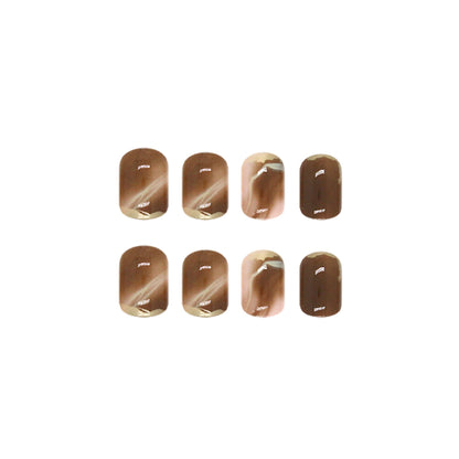 Wearing Warm Brown Brown White Double Spell Smudged Golden Texture Ins Style Manicure Patch The Finished Product Is Removable