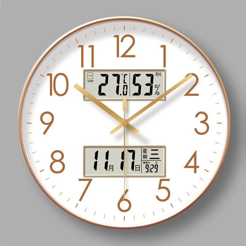 2025 New 10/12/14 - inch Electronic Calendar Wall Clock. Monitors temp &amp; humidity. Dual - display. Mute. Quartz movement.