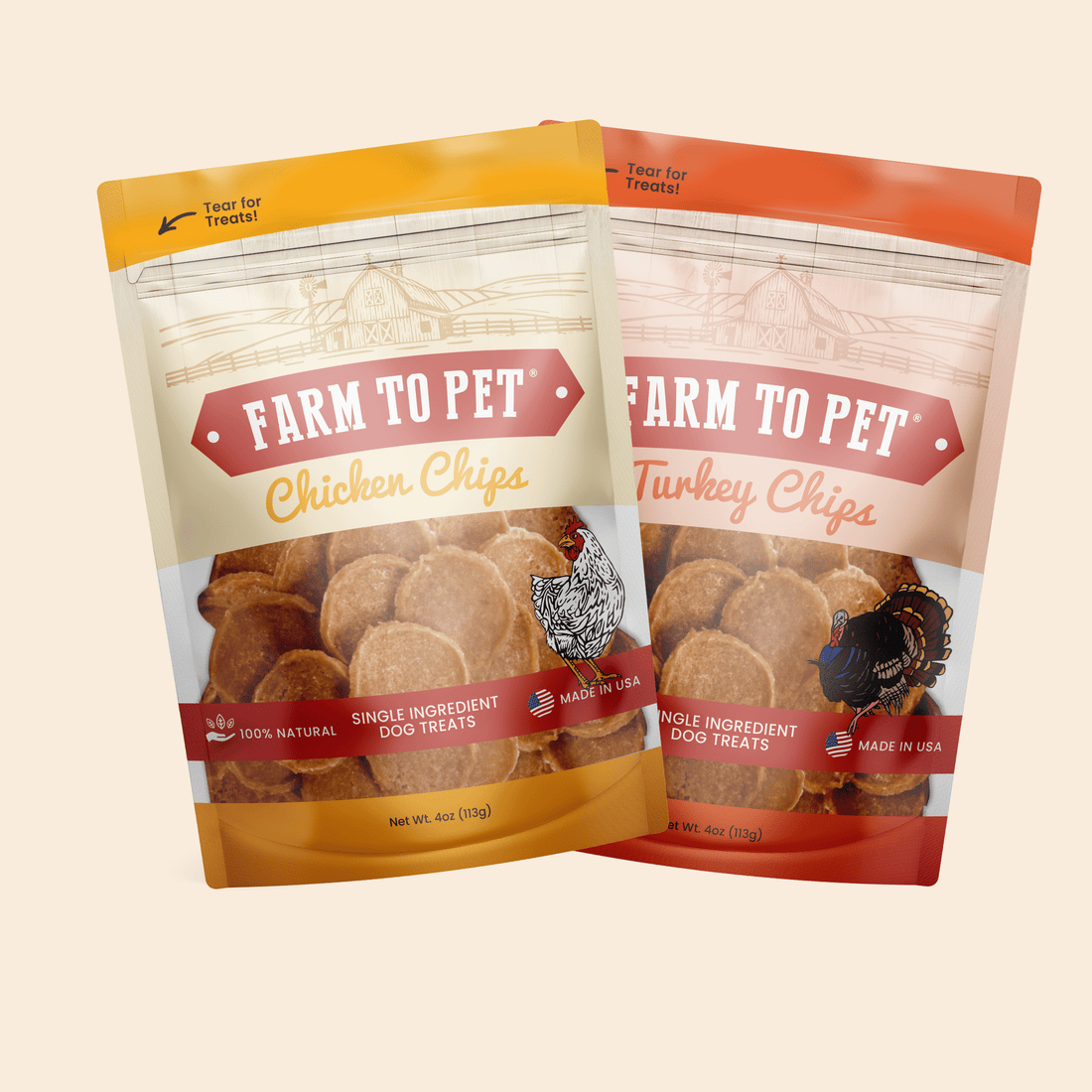 Turkey &amp; Chicken Chip Dog Treat Duo | Single-Ingredient Poultry Treats for Dogs