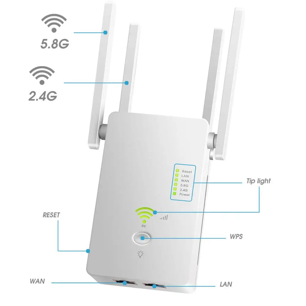 5Ghz WiFi Repeater Dual Band 2.4G&amp; 5G Wireless Wifi Extender 1200Mbps Wi-Fi Amplifier wireless Access Point