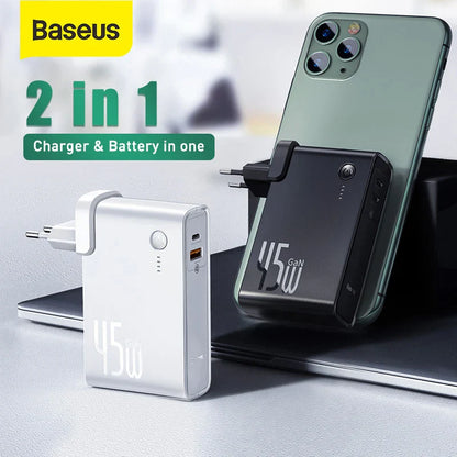 Baseus GaN Power Bank Charger 10000mAh 45W USB C PD Fast Charging 2 in 1 Charger &amp; Battery as One ForiP 11 Pro Laptop ForXiaomi