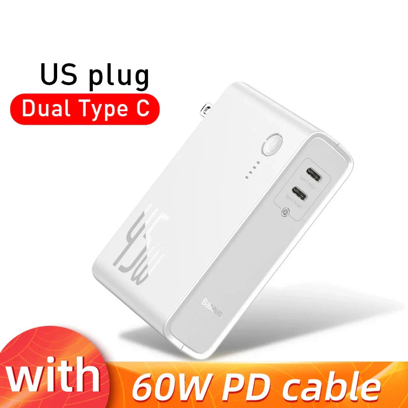 Baseus GaN Power Bank Charger 10000mAh 45W USB C PD Fast Charging 2 in 1 Charger &amp; Battery as One ForiP 11 Pro Laptop ForXiaomi