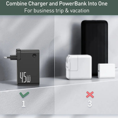 Baseus GaN Power Bank Charger 10000mAh 45W USB C PD Fast Charging 2 in 1 Charger &amp; Battery as One ForiP 11 Pro Laptop ForXiaomi