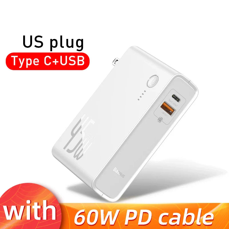 Baseus GaN Power Bank Charger 10000mAh 45W USB C PD Fast Charging 2 in 1 Charger &amp; Battery as One ForiP 11 Pro Laptop ForXiaomi