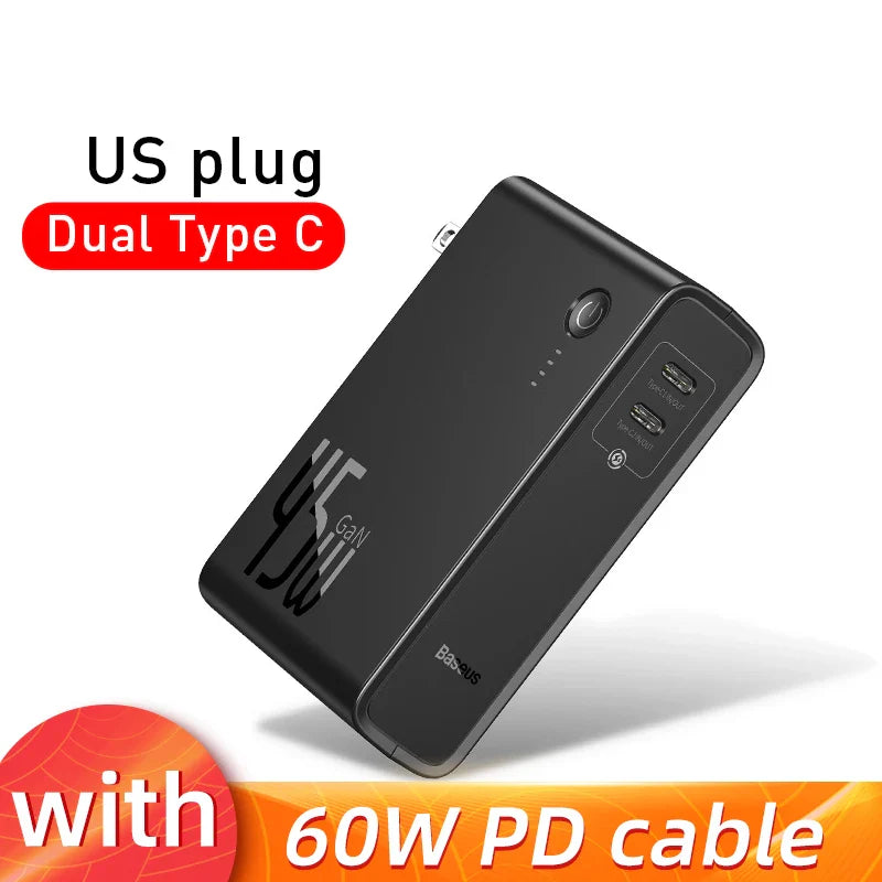 Baseus GaN Power Bank Charger 10000mAh 45W USB C PD Fast Charging 2 in 1 Charger &amp; Battery as One ForiP 11 Pro Laptop ForXiaomi