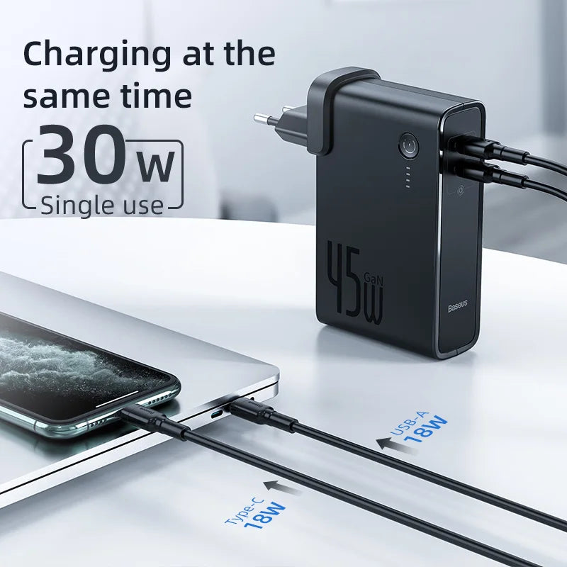Baseus GaN Power Bank Charger 10000mAh 45W USB C PD Fast Charging 2 in 1 Charger &amp; Battery as One ForiP 11 Pro Laptop ForXiaomi