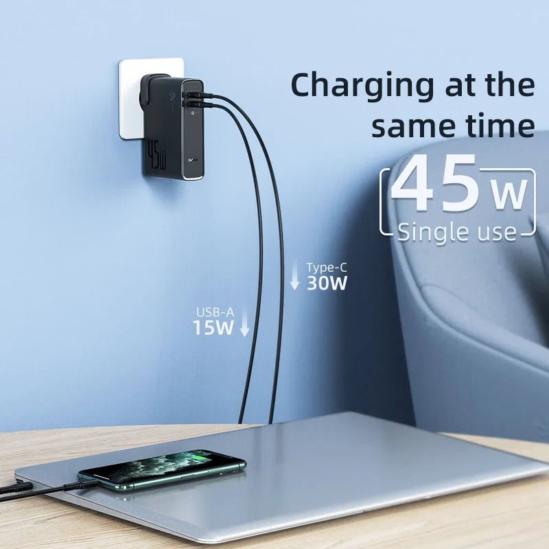 Baseus GaN Power Bank Charger 10000mAh 45W USB C PD Fast Charging 2 in 1 Charger &amp; Battery as One ForiP 11 Pro Laptop ForXiaomi