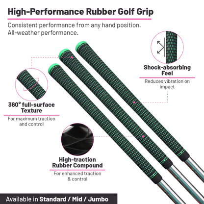 360 Golf Grips | 3 Pack Black | Standard, Mid, Jumbo | High-Traction Rubber Grip