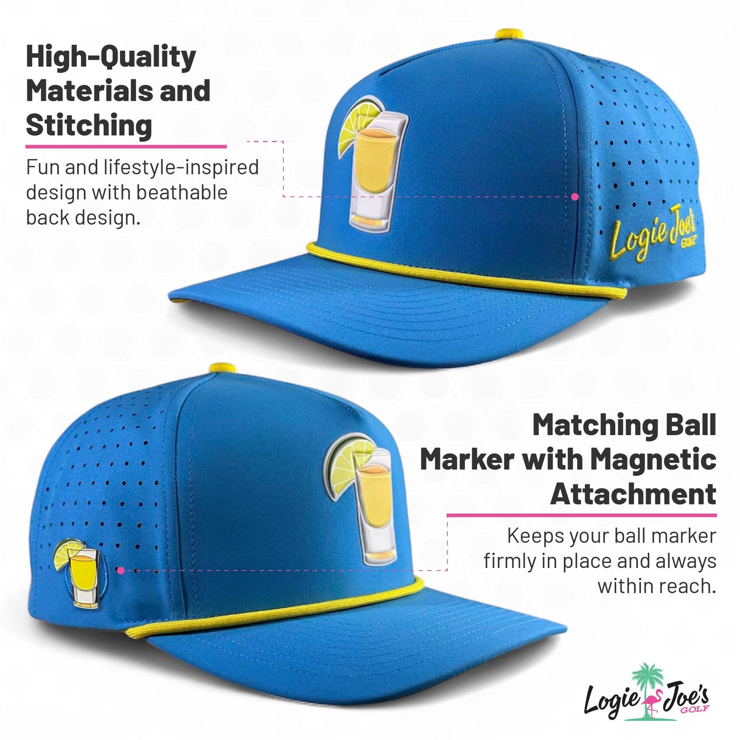 Pocket Aces Golf Hat | Snapback Cap | Built-in Magnetic Ball Marker Holder + Marker Included | Adjustable Gray &amp; Black