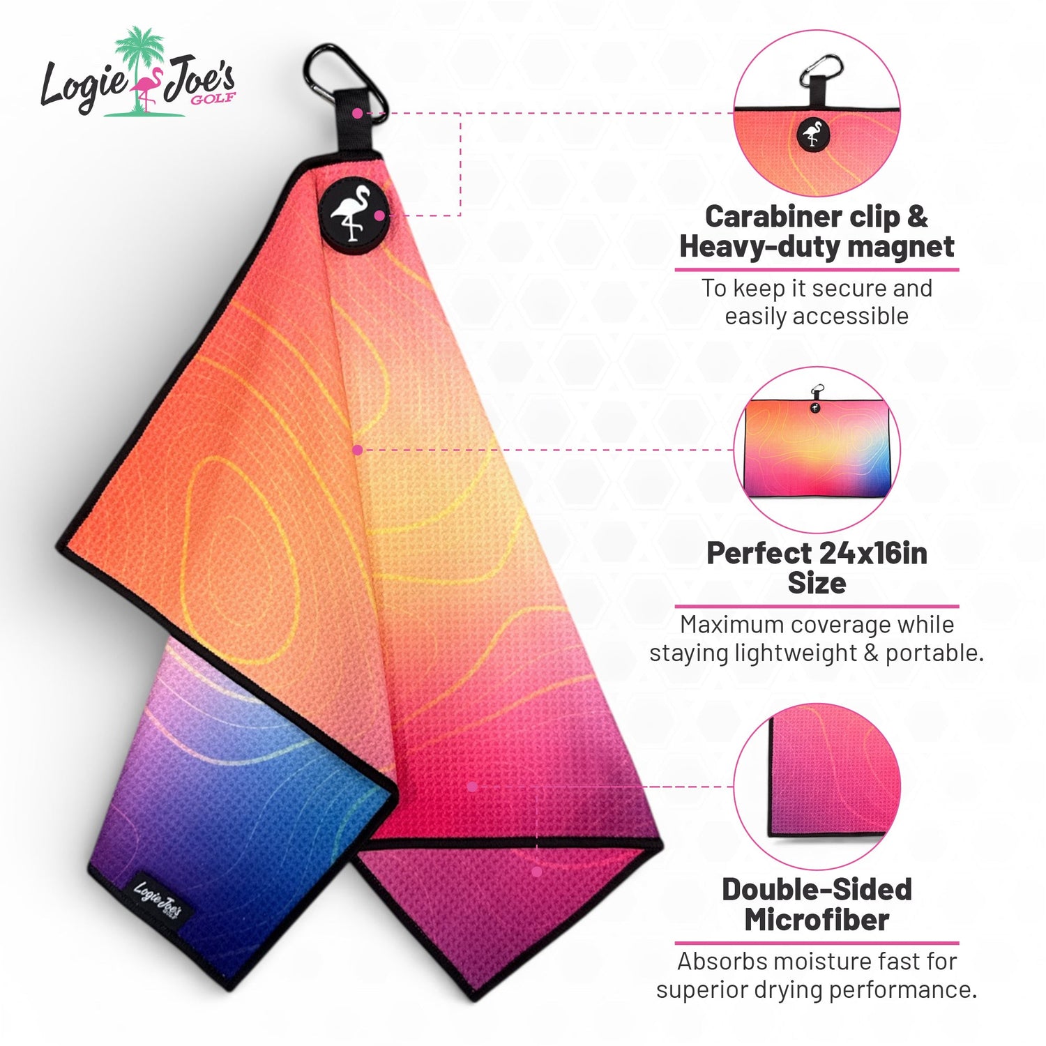 Milk &amp; Cookies Golf Towel | Premium Double-Sided Microfiber | Heavy-Duty Magnetic Towel with Carabiner Clip | 24 x 16 in | Cart Girl